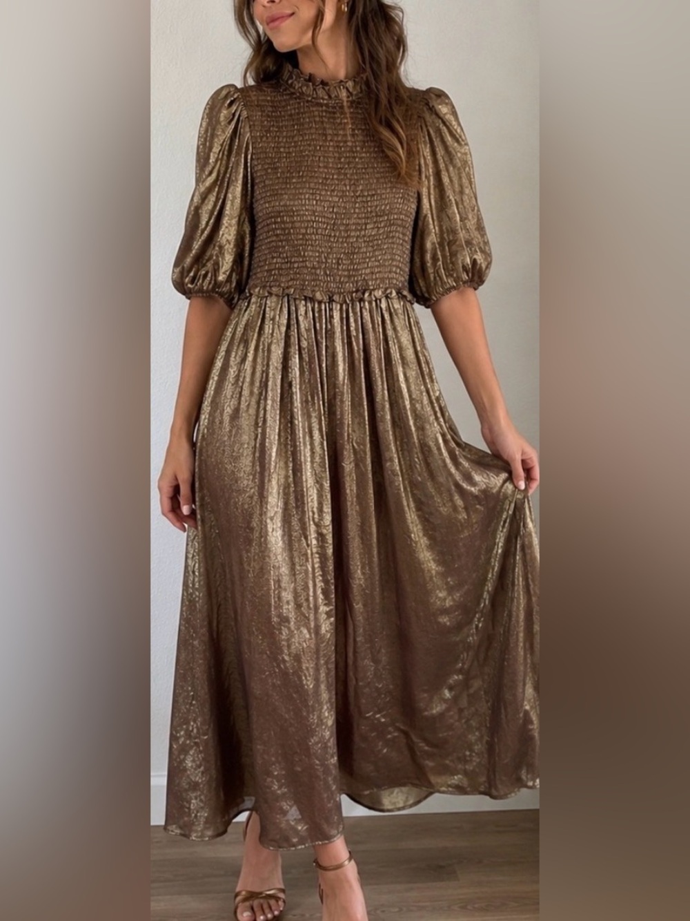ANTHROPOLOGIE!THE ODELLS Elegant Metallic Burgundy Midi Dress Sz S